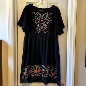 Embroidered Butterfly Sleeve Smock Dress
